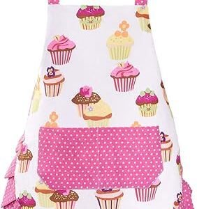 Claswcalor 100% Cotton Kids Girls Aprons For Cooking Cute Toddler Cupcake Baking Apron Adjustable Kitchen Pink Apron For Children Daughters Little Girls Granddaughter Gifts From...