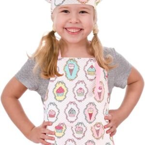 Crjhns Kids Apron And Chef Hat Set, Adjustable Cotton Child Aprons With Large Pocket Cute Girls Boys Kitchen Bib Aprons For Cooking Baking Painting