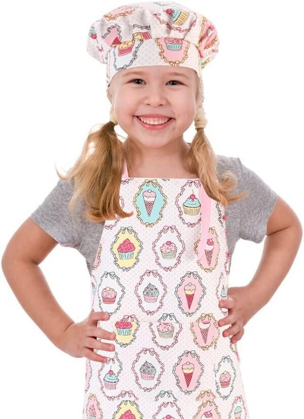 Crjhns Kids Apron And Chef Hat Set, Adjustable Cotton Child Aprons With Large Pocket Cute Girls Boys Kitchen Bib Aprons For Cooking Baking Painting