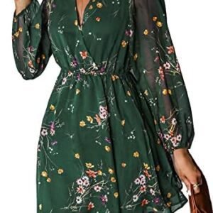 Cupshe Women's Floral Print Chiffon A Line Mini Dress Long Peasant Sleeves