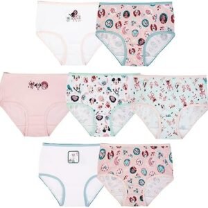 Disney Girls' Anniversary 100% Cotton 7pk Panties With Bambi, Pocahontas, Chipmunks, Elsa & More Sizes 2/3t, 4t, 4, 6, 8