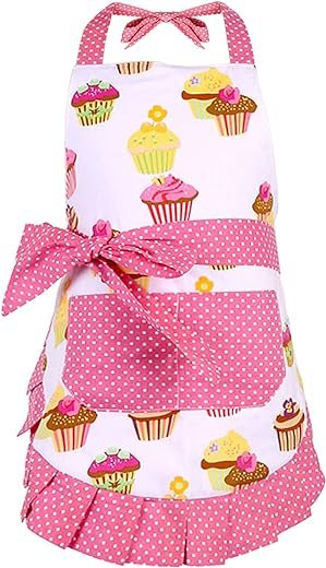 G2plus Cotton Aprons For Kids, Toddler Apron With Pocket, Cupcake Pattern Kid's Apron For Cooking, Baking, Xmas, Gardening (pink)