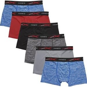 Hanes Boys' X Temp Boxer Briefs, Moisture Wicking Breathable Underwear, Tagless, Assorted 6 Pack