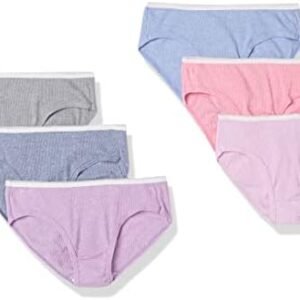 Hanes Girls' Underwear, Ribbed Moisture Wicking Tagless Panties, Hipster & Brief, 6 Pack