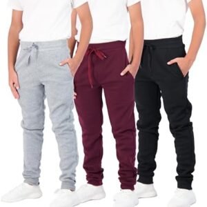 Real Essentials 3 Pack: Boys Youth Active Athletic Soft Fleece Jogger Sweatpants