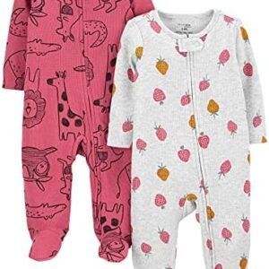 Simple Joys By Carter's Baby Girls' 2 Way Zip Thermal Footed Sleep And Play, Pack Of 2