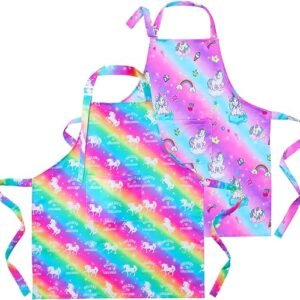 Sylfairy Aprons For Kids Girls Rainbow Galaxy Unicorn Apron With Pockets For Children Kitchen Chef Aprons For Cooking Baking Painting And Party(medium,6 12years)