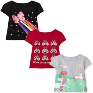 The Children's Place Baby Girls And Toddler Girls Short Sleeve Graphic T Shirts, 3 Pack