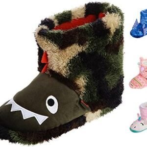 Totes Girls Boys Kids Warm Soft Lightweight Washable Toddler Child Boot Slipper With Cute Animal Design, Non Slip Rubber Sole