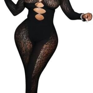 Weichujian Women's Sexy Long Sleeve Bodycon Romper Hollow Jumpsuit See Through Sheer Mesh One Shoulder Party