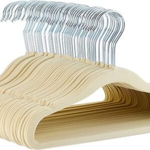 Amazon Basics Kids Velvet, Non Slip 11.6" Clothes Hangers, 1 Count (pack Of 50), Beige