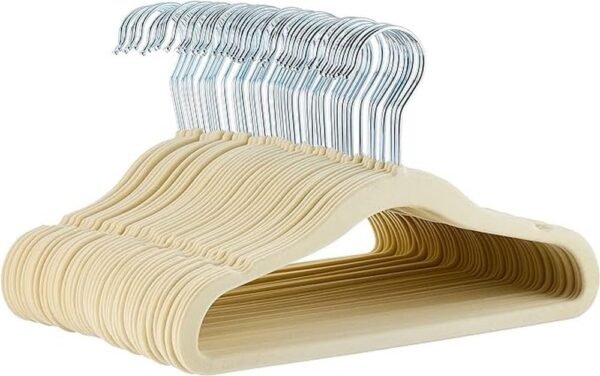 Amazon Basics Kids Velvet, Non Slip 11.6" Clothes Hangers, 1 Count (pack Of 50), Beige