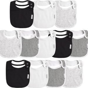 Baby Snap Bibs For Boys & Girls,12 Pack Drooling Bibs For Infants, Newborns, Organic Cotton,adjustable,machine Washable