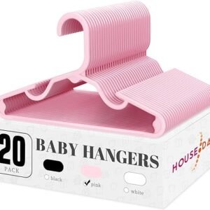 House Day Plastic Baby Hangers For Closet 20 Pack, Durable Plastic Kids Hangers For Baby Clothes, Thin & Compact Childrens Hangers, Space Saving Pink Baby Hangers, Small Hangers...