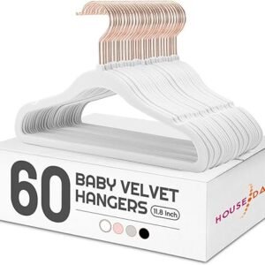 House Day Velvet Baby Hangers For Closet, Kids Hangers Velvet 60 Pack, Non Slip Toddler Hangers 11.8 Inch, Durable Childrens Hangers Newborn Hangers For Baby Clothes White