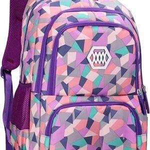 Jiayou Girl Geometric Printed Primary Junior High University School Bag Bookbag Backpack(2# Purple,35 L)