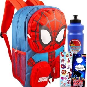 Marvel Spiderman 16" Backpack For Boys Set Bundle, Stickers, Water Bottle, More For Boys 4 6