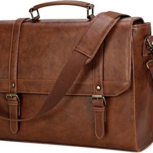 Messenger Bag For Men 15.6 Inch Vintage Leather Waterproof Laptop Briefcase Large Computer Laptop Bag Leather Satchel Bag Retro Shoulder Bag For Office Business Travel College,...