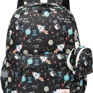 Mirlewaiy Kids Backpackschool Bag Preschool Cute Kindergarten School Backpack For Boys And Girls With Coin Pouch, Rocket Pettern, Black