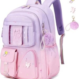 Musevos Girls Backpack Kids Backpack, Sweet Gradient Color School Backpack, Multiple Pockets Kawaii Boogbag For Kindergarteners Primary Elementary Schoolbag，purple/pink