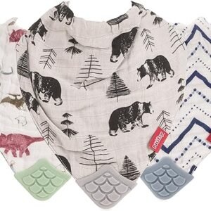 Nuby Baby Bibs 3 Pc Muslin Bibs Reversible 100% Natural Cotton Teething Bib Baby Bibs For Girls And Boys, Baby Essentials