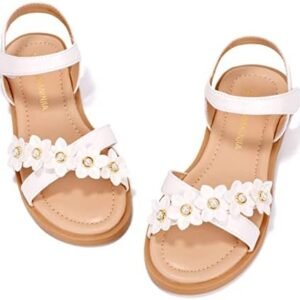 Pandaninjia Elva Girls Sandals Open Toe Cute Flats Dress Sandals Cross Strappy Summer Shoes Toddler/little Kid/big Kid