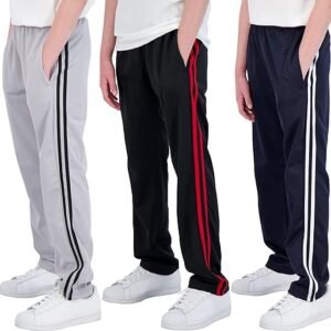 Real Essentials 3 Pack: Boys' Tricot Open Bottom Fleece Lined Sweatpants With Pockets