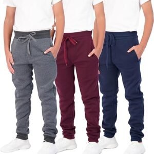 Real Essentials 3 Pack: Boys Youth Active Athletic Soft Fleece Jogger Sweatpants