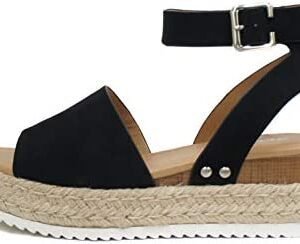 Soda Topic Open Toe Buckle Ankle Strap Espadrilles Flatform Wedge Casual Sandal