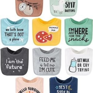 The Peanutshell Terry Baby Bib Set For Boys Or Girls | Unisex 10 Pack Feeding, Teething, Drooling Hello Sunshine