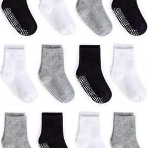 Zaples Grip Crew Socks With Non Slip/anti Skid Soles For Baby Infants Toddlers Kids Boys Girls